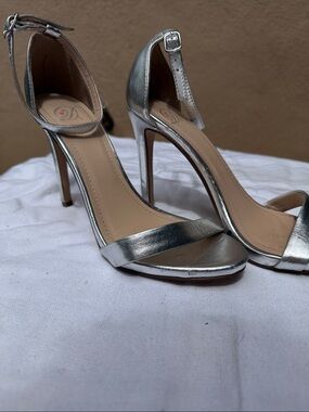 Women's Silver Ankle-Strap Stiletto Sandals
